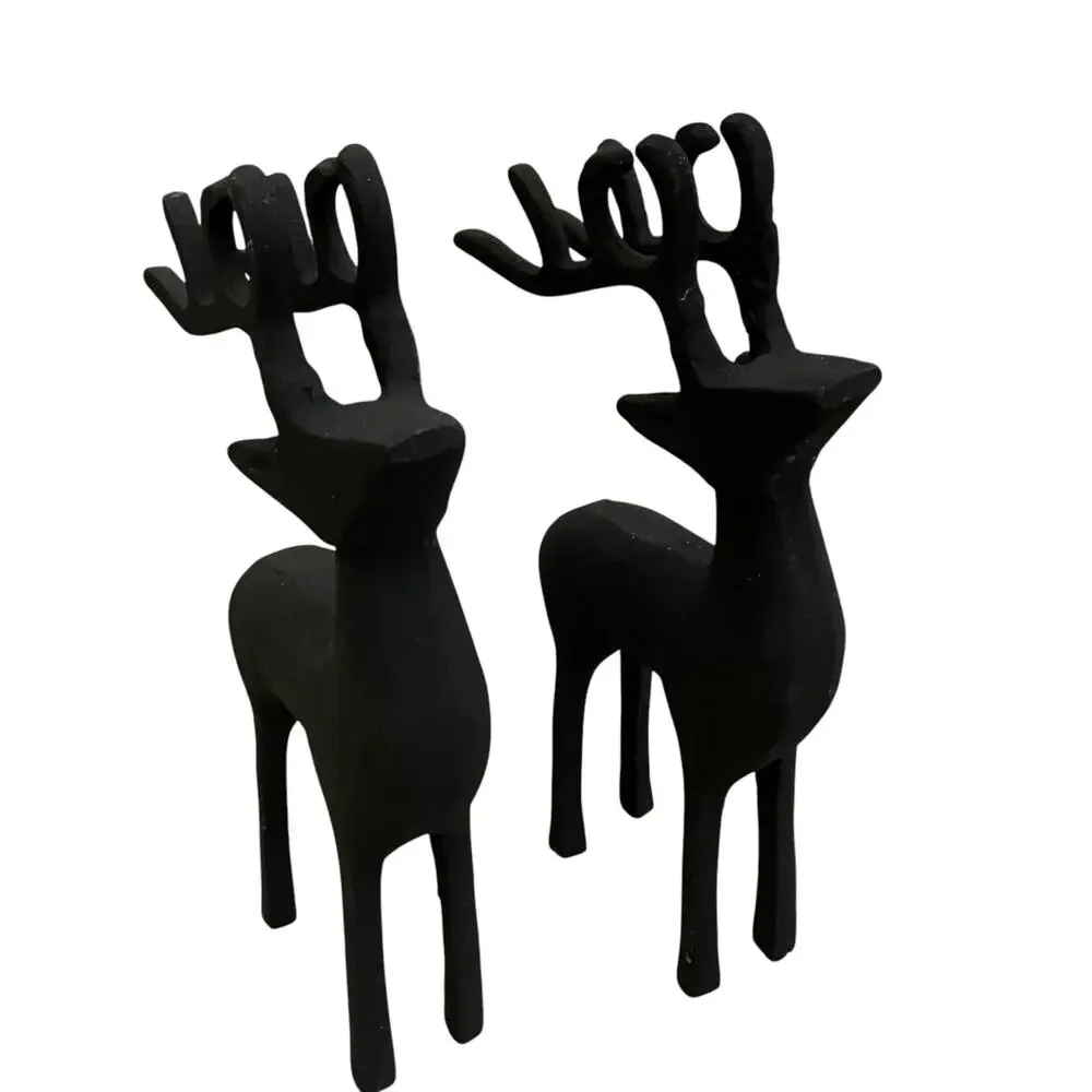 Set of 2 Black Metal Christmas Reindeer 11in Made in India Holiday Decor New